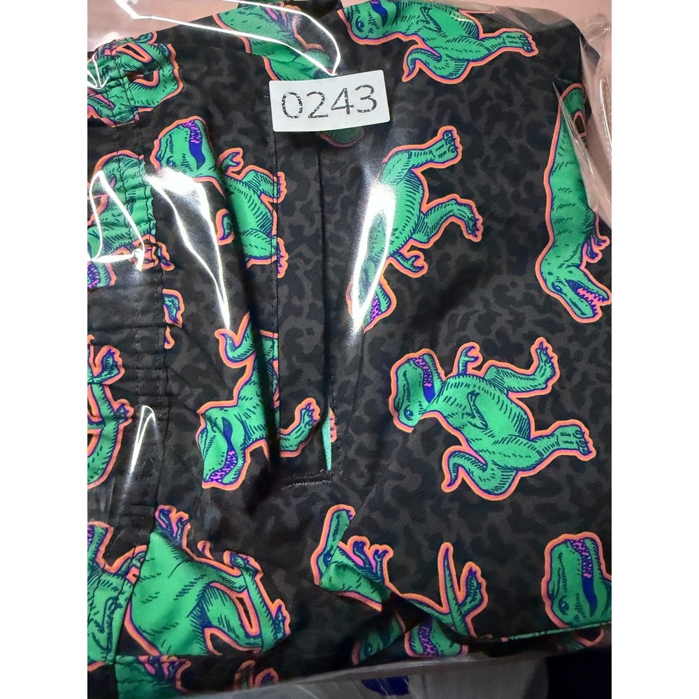 Mens Resort Swim Trunks Green T-Rex Dinosaur Animal Print Black Board Shorts NWT